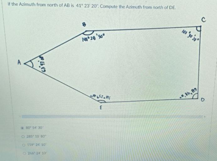 Solved If The Azimuth From North Of AB Is 41 23 20 Chegg
