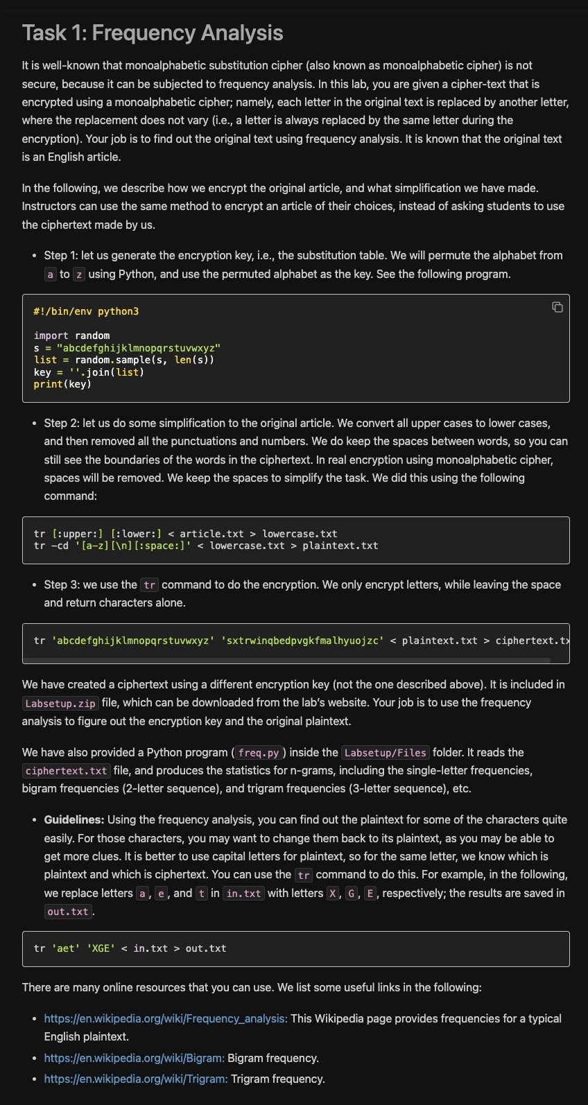 Task 1: Frequency Analysis It is well-known that | Chegg.com