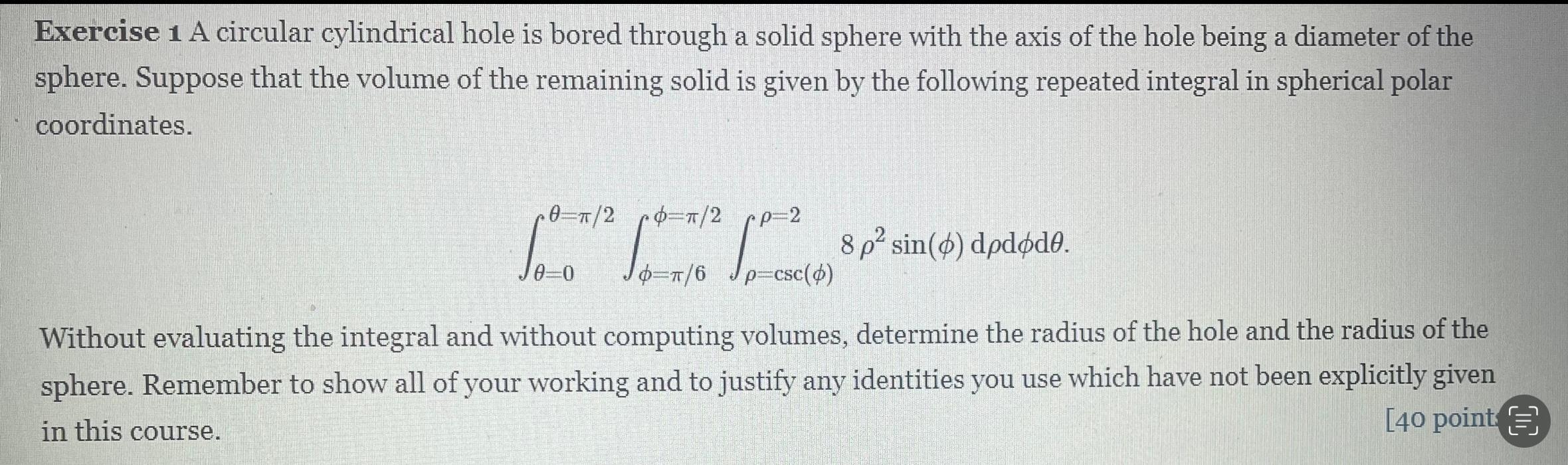 Solved Exercise 1 A circular cylindrical hole is bored