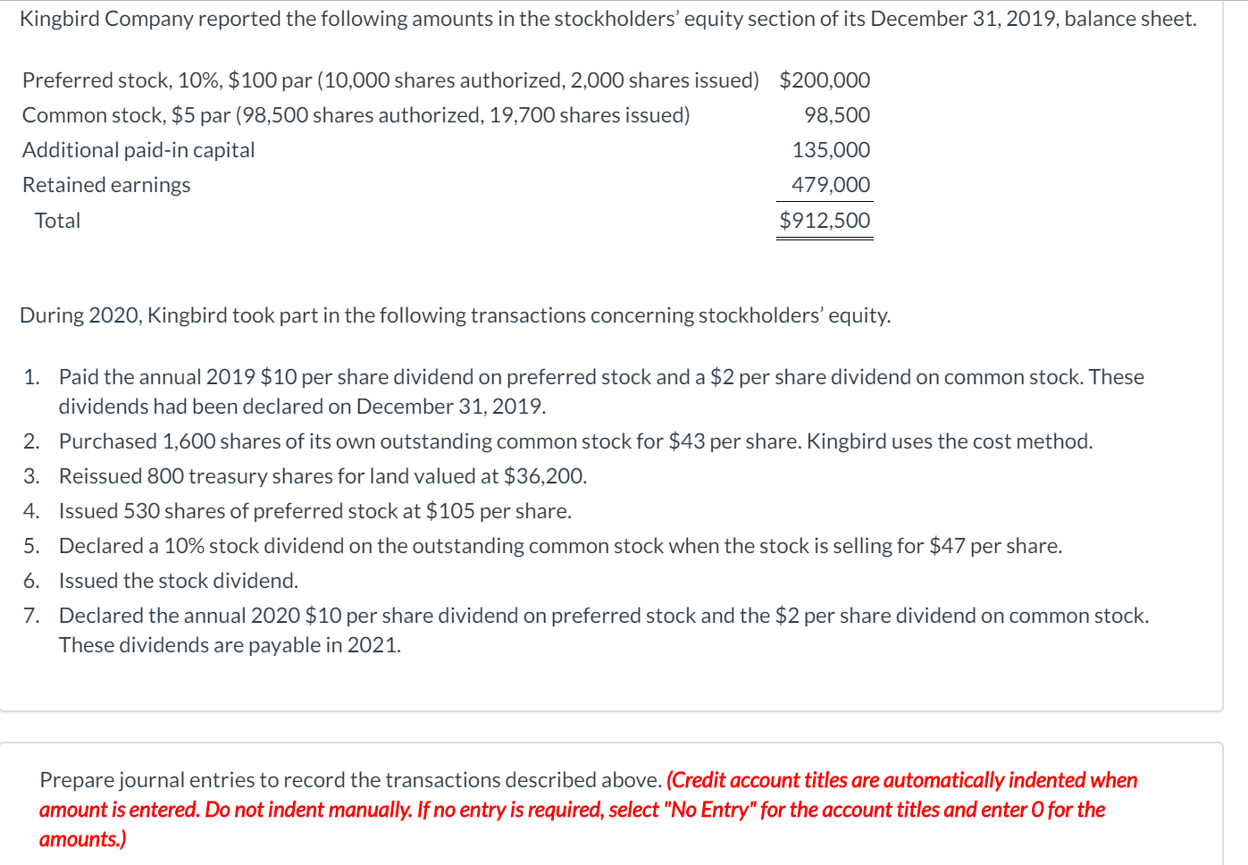 Solved Kingbird Company reported the following amounts in | Chegg.com