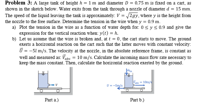 Problem 3: A large tank of height h = 1 m and | Chegg.com