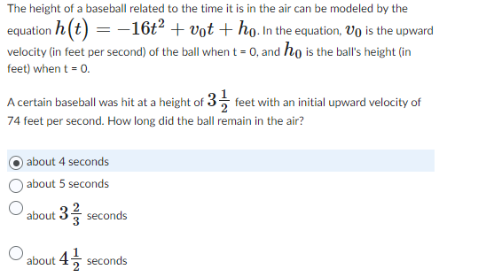 Solved The height of a baseball related to the time it is in | Chegg.com