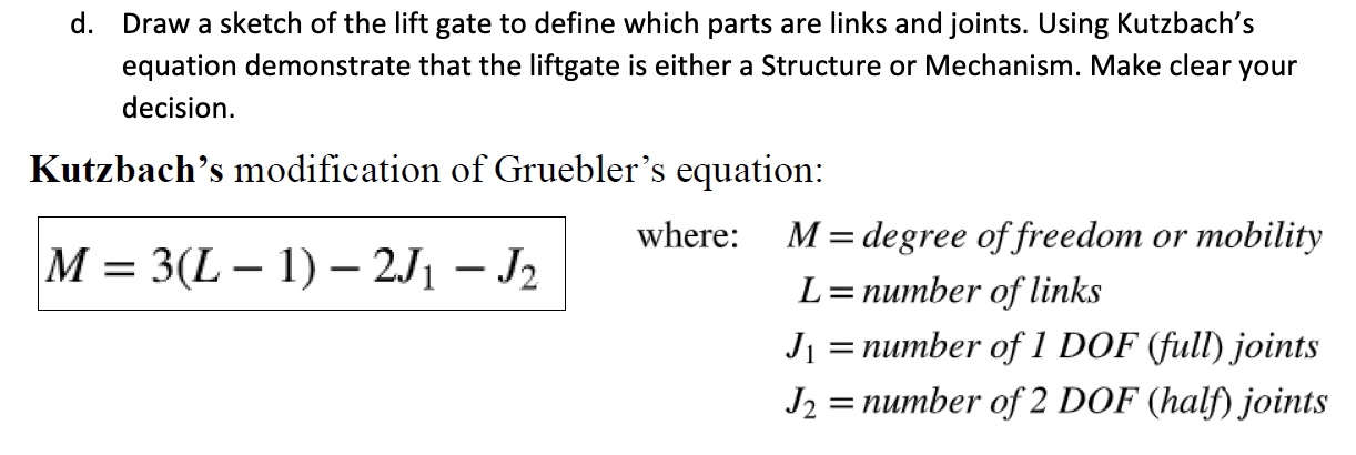 Solved d. Draw a sketch of the lift gate to define which | Chegg.com