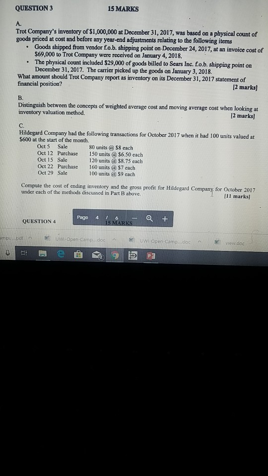 Solved QUESTION 3 15 MARKS A. Trot Company's inventory of | Chegg.com