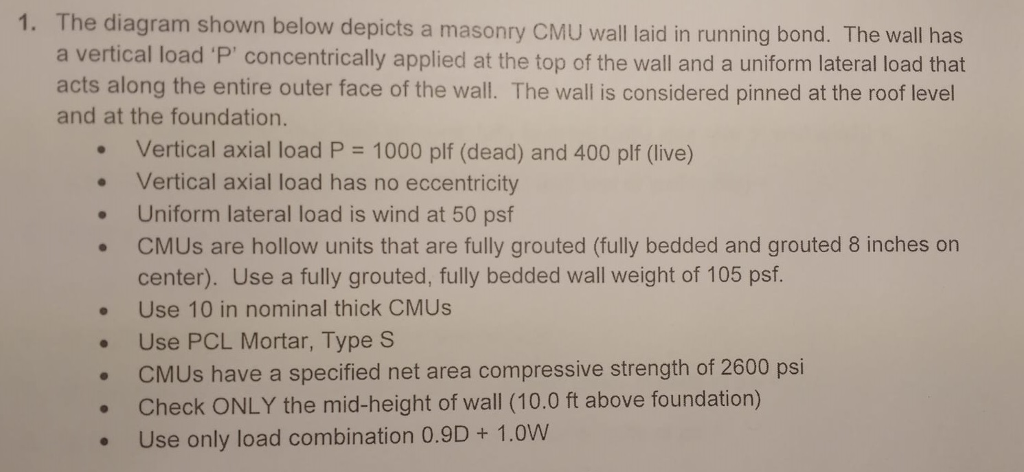 1. The diagram shown below depicts a masonry CMU wall | Chegg.com