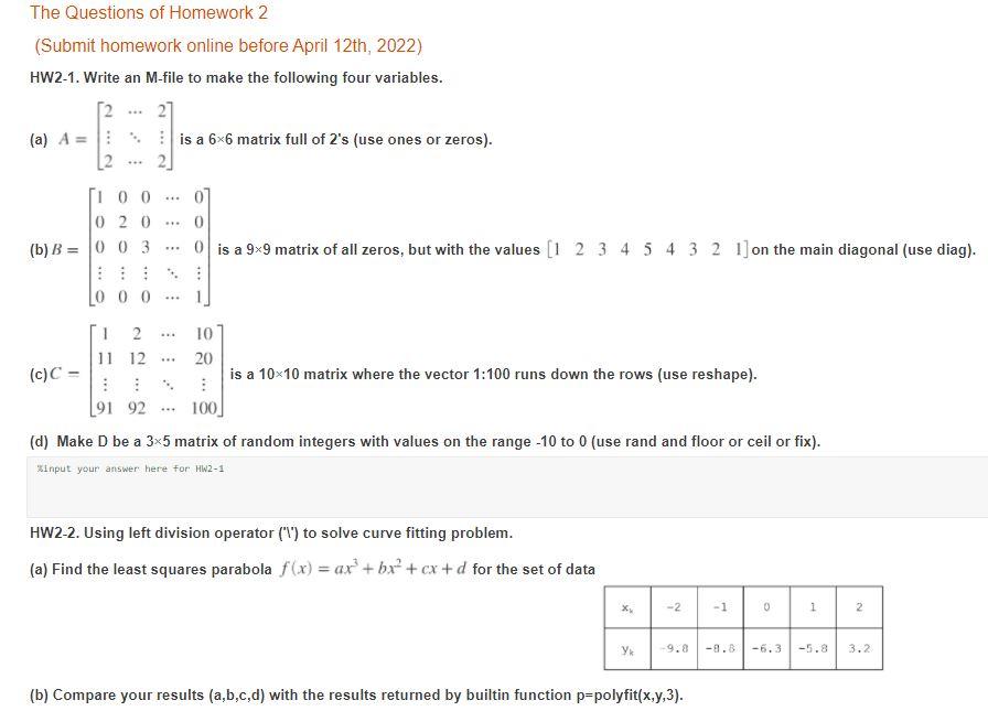 The Questions of Homework 2 (Submit homework online | Chegg.com