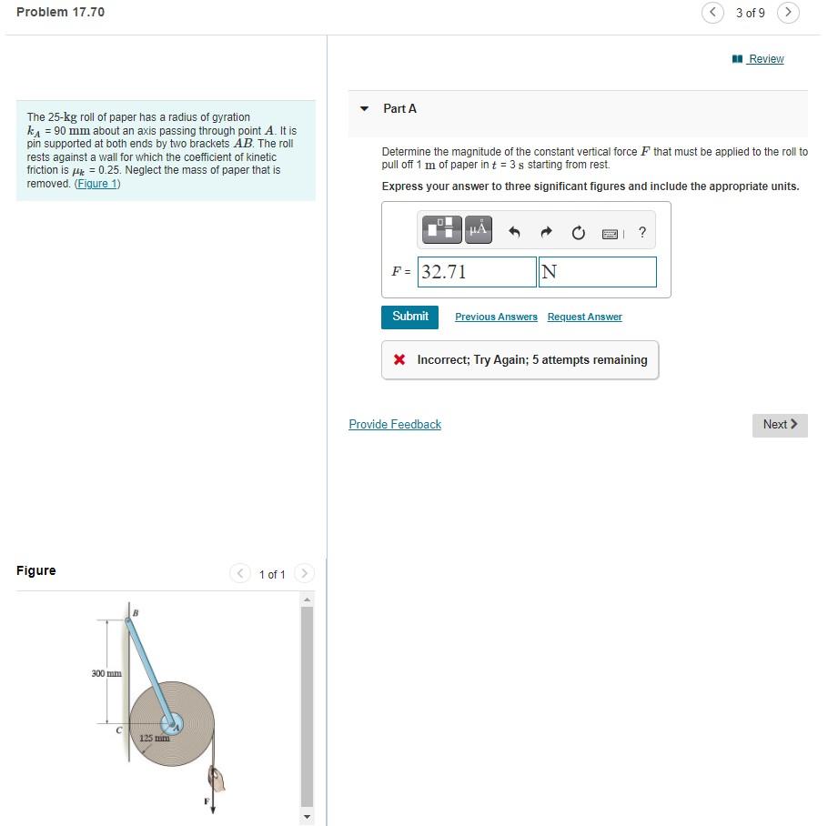 Solved Problem 17.70 3 of 9 > Review Part A The 25-kg roll | Chegg.com