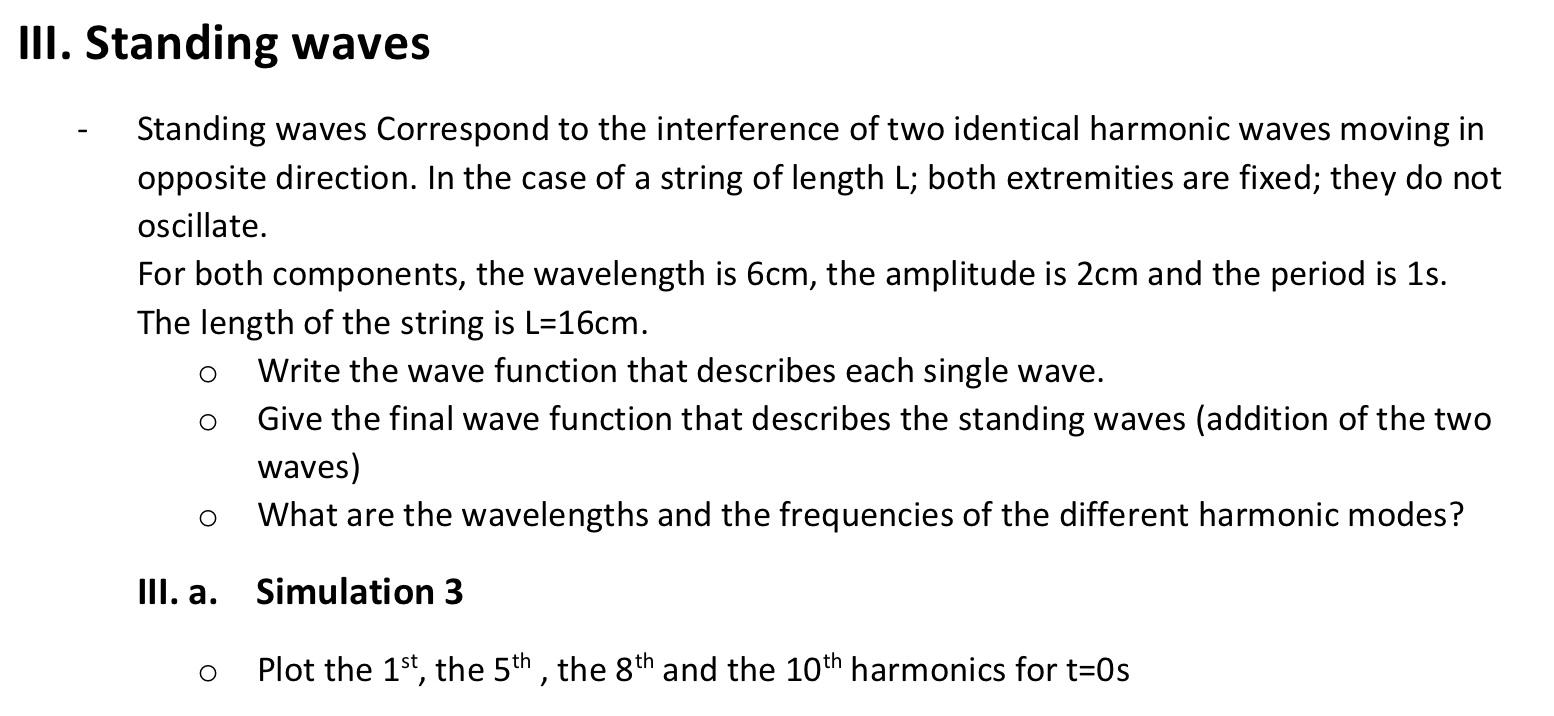 Solved III. Standing waves Standing waves Correspond to the | Chegg.com