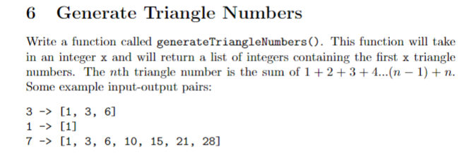 Solved Generate Triangle Numbers 6 Write a function called | Chegg.com