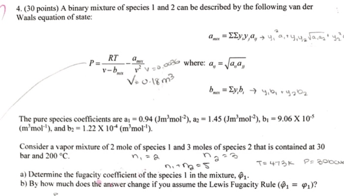 Solved 4. (30 points) A binary mixture of species 1 and 2 | Chegg.com