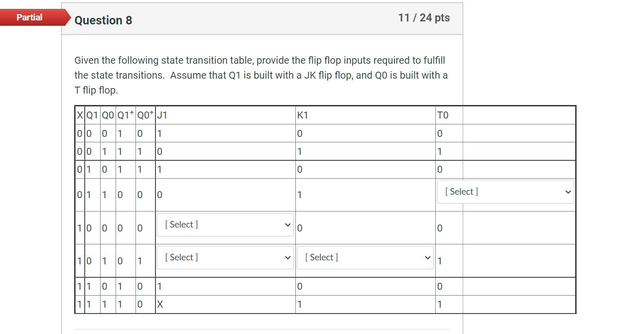 Solved Partial Question 8 11/24 pts Given the following | Chegg.com