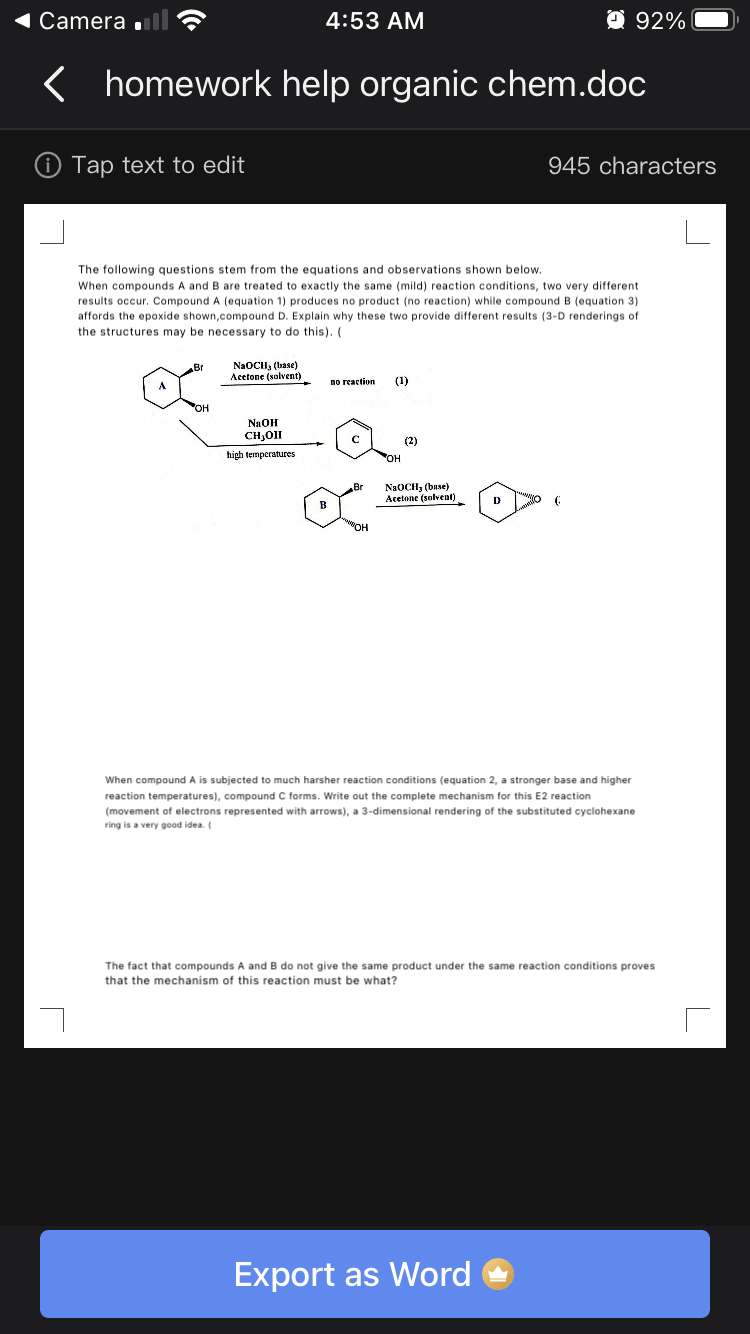 homework help organic chem.doc Tap text to edit 945 | Chegg.com