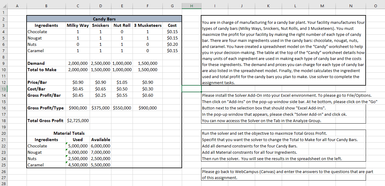 You are in charge of manufacturing for a candy bar