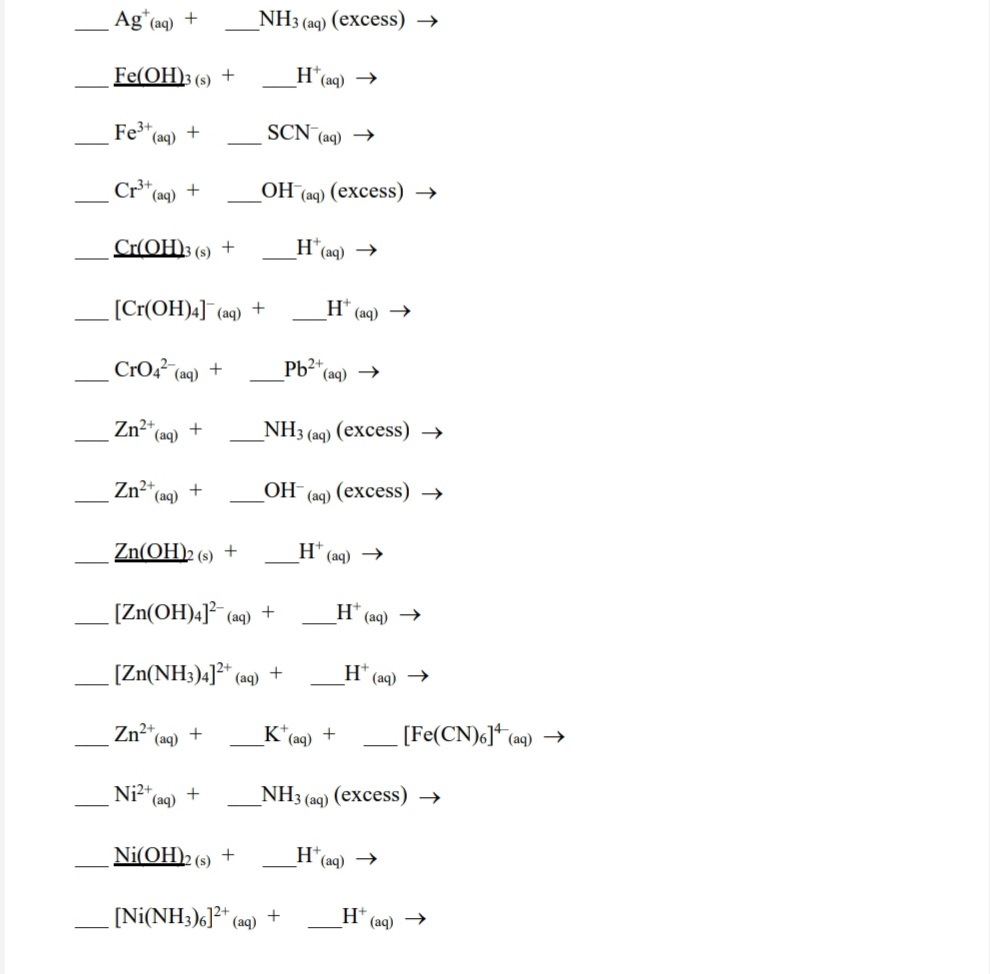 Solved Please complete and balance the following reactions | Chegg.com