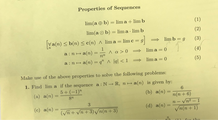 Solved Properties Of Sequences Lim(a B) Lim Alim B Lim (a O | Chegg.com