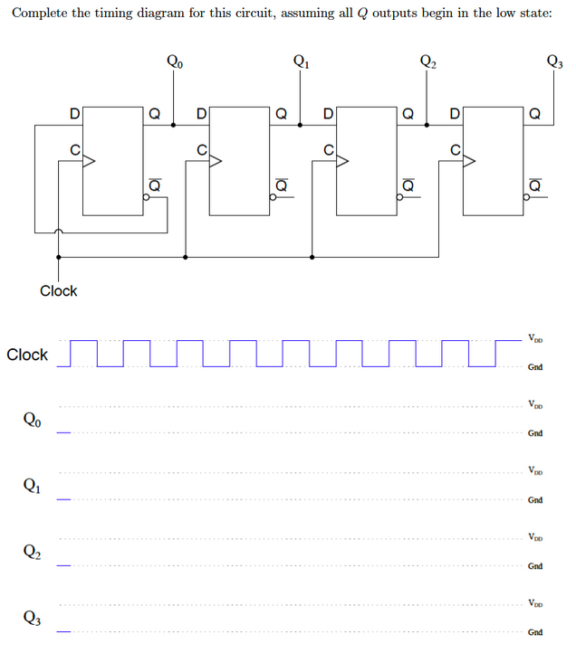 Solved Complete the timing diagram for this circuit, | Chegg.com