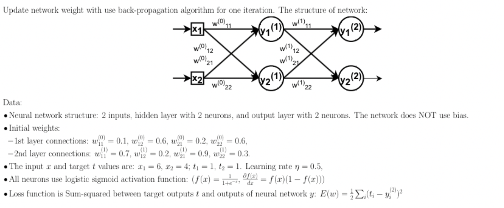 Solved Update network weight with use back-propagation | Chegg.com