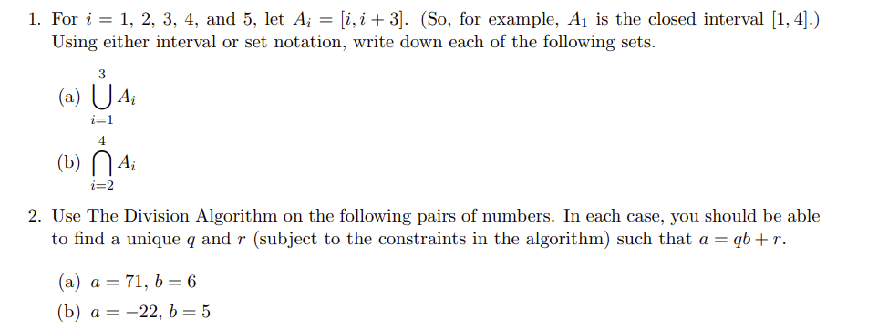 Solved 1. For I=1,2,3,4, And 5 , Let Ai=[i,i+3]. (So, For | Chegg.com