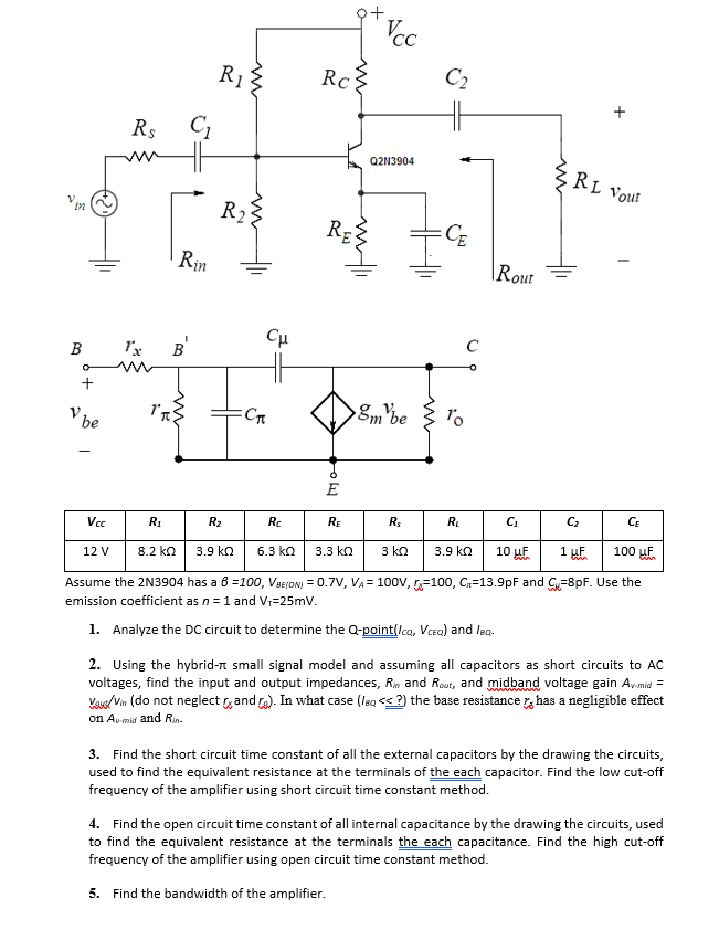 Solved Voc Ri Rc C2 Rs G Q2n3904 Rl Vout 2 R2 Re Ce Rin Chegg Com