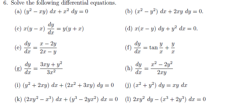 Solved 6 Solve The Following Differential Equations A Chegg Com