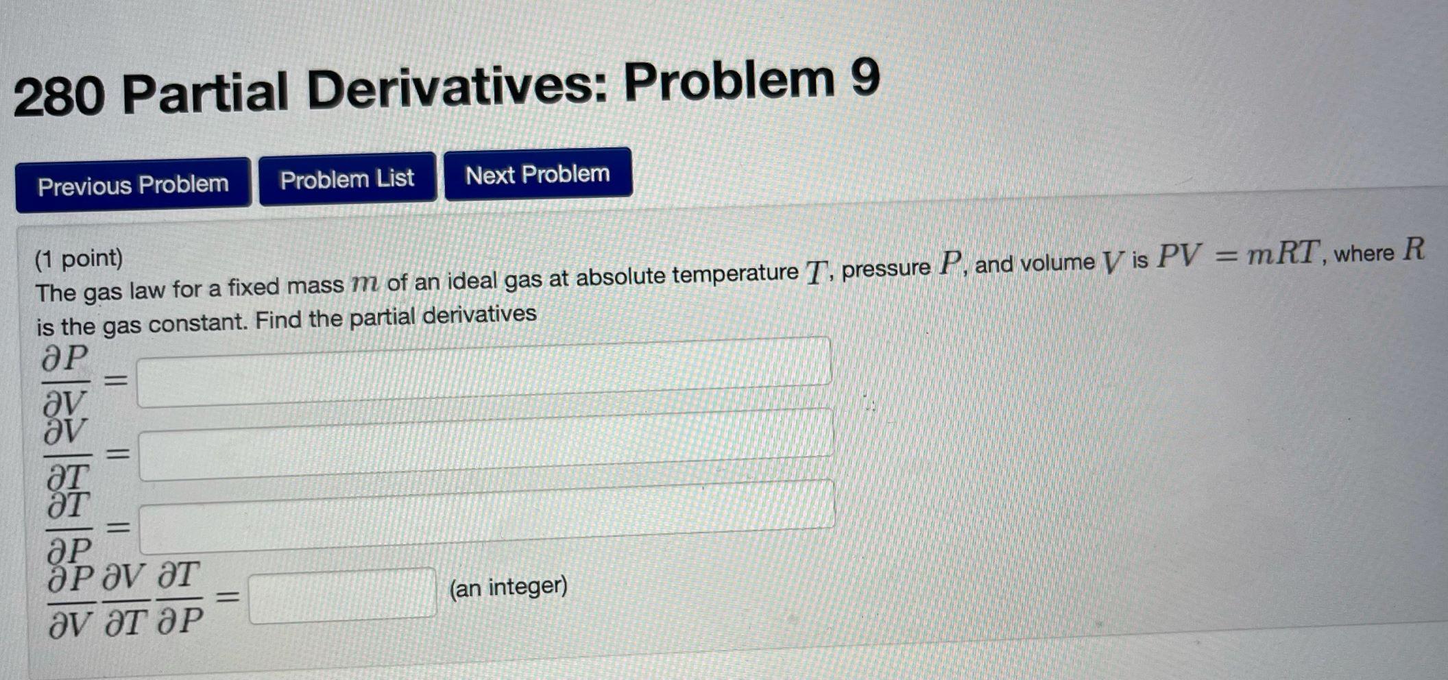 Solved 280 Partial Derivatives: Problem 9 Previous Problem | Chegg.com
