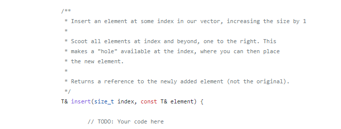 Solved /∗∗ * Insert an element at some index in our vector, | Chegg.com