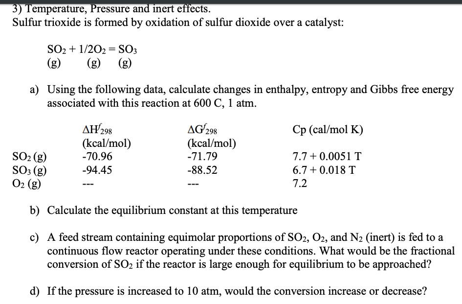 Solved Temperature, Pressure and inert effects Sulfur | Chegg.com