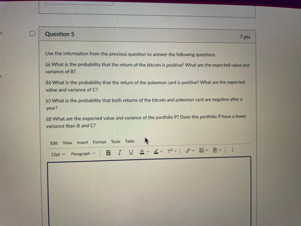 ES Question 5 7 pts Use the information from the | Chegg.com