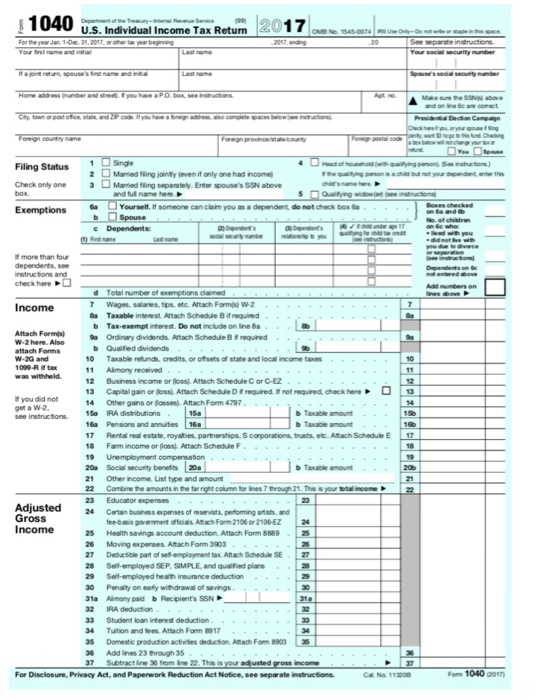 Solved Based on Exhibit 4-2, Form 1040. Please see attached | Chegg.com