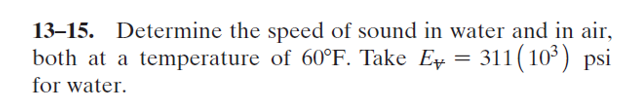 Solved 13-15. Determine the speed of sound in water and in | Chegg.com