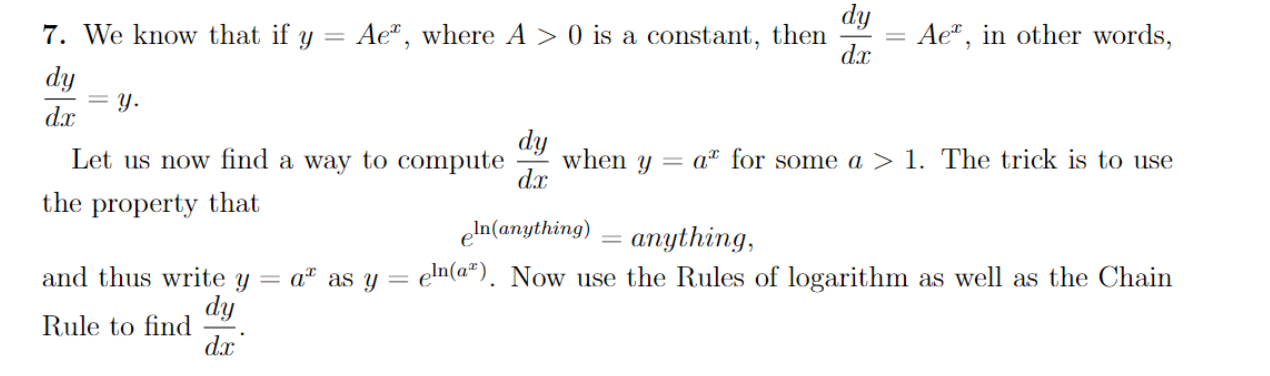 Solved 7 We Know That If Y Ae Where A Is A Cons Chegg Com