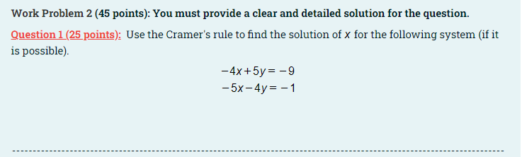 Solved Work Problem 2 (45 points): You must provide a clear | Chegg.com