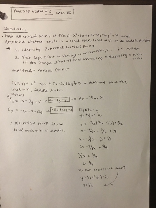 Solved Find critical points, local max, local min and saddle | Chegg.com