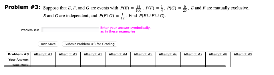 Solved Problem \#3: Suppose That E,F, And G Are Events With | Chegg.com