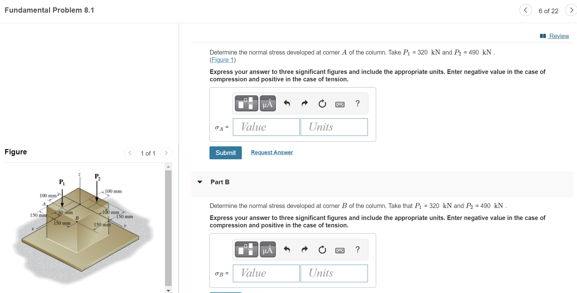 Solved Fundamental Problem 8.1 Determine the normal stress | Chegg.com