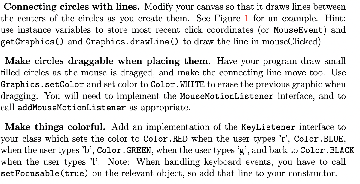 Connecting circles with lines modify your canvas so that it draws