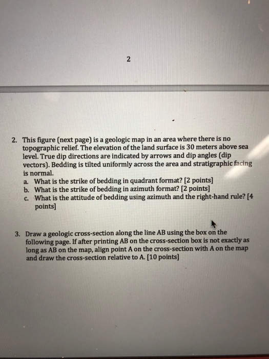 Solved This figure (next page) is a geologic map in an area | Chegg.com