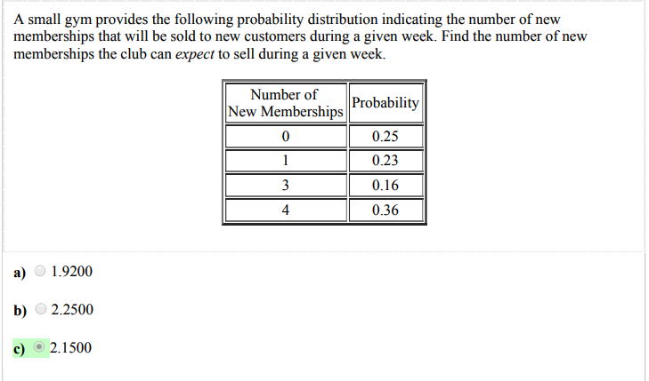 Solved A Small Gym Provides The Following Probability | Chegg.com