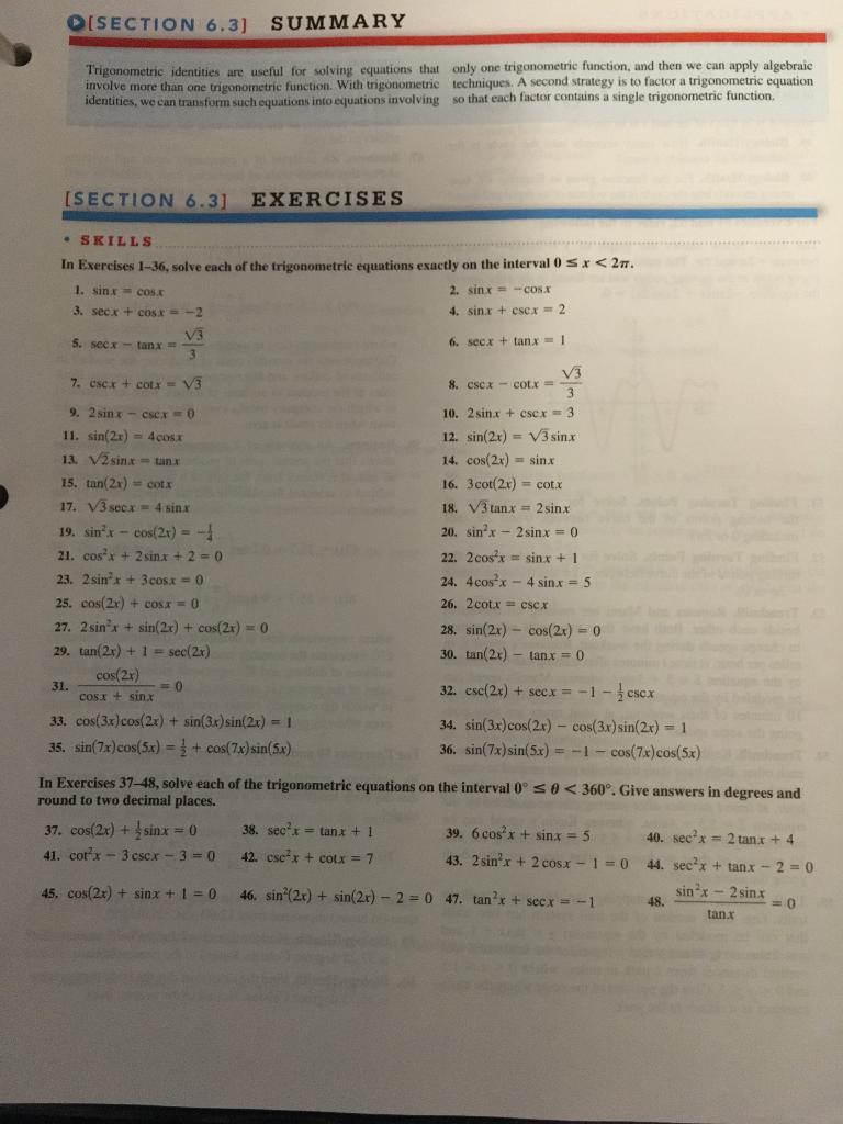 Summary of trigonometric identities