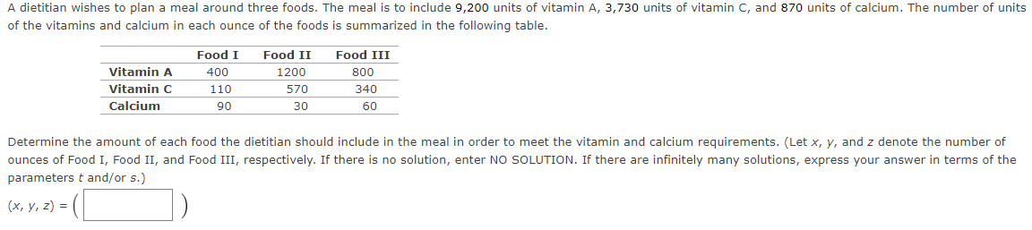 Solved Determine the amount of each food the dietitian | Chegg.com