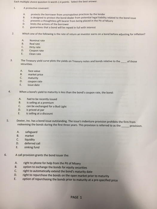 Solved Each multiple choice question is worth 2.4 points. | Chegg.com