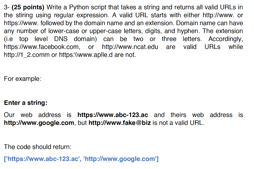 Solved 3- (25 points) Write a Python script that takes a | Chegg.com