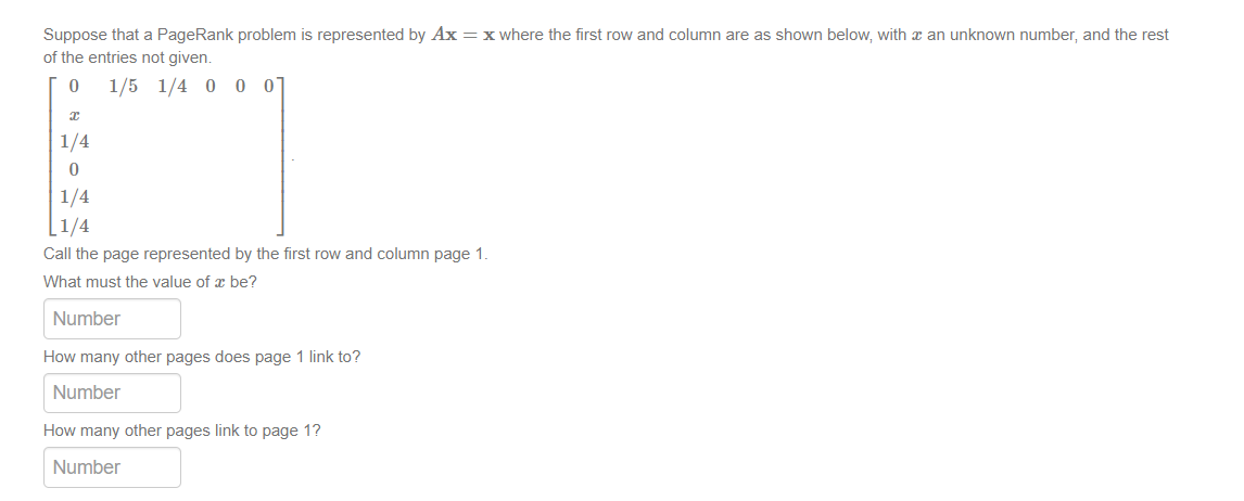 Solved Suppose that a PageRank problem is represented by Ax