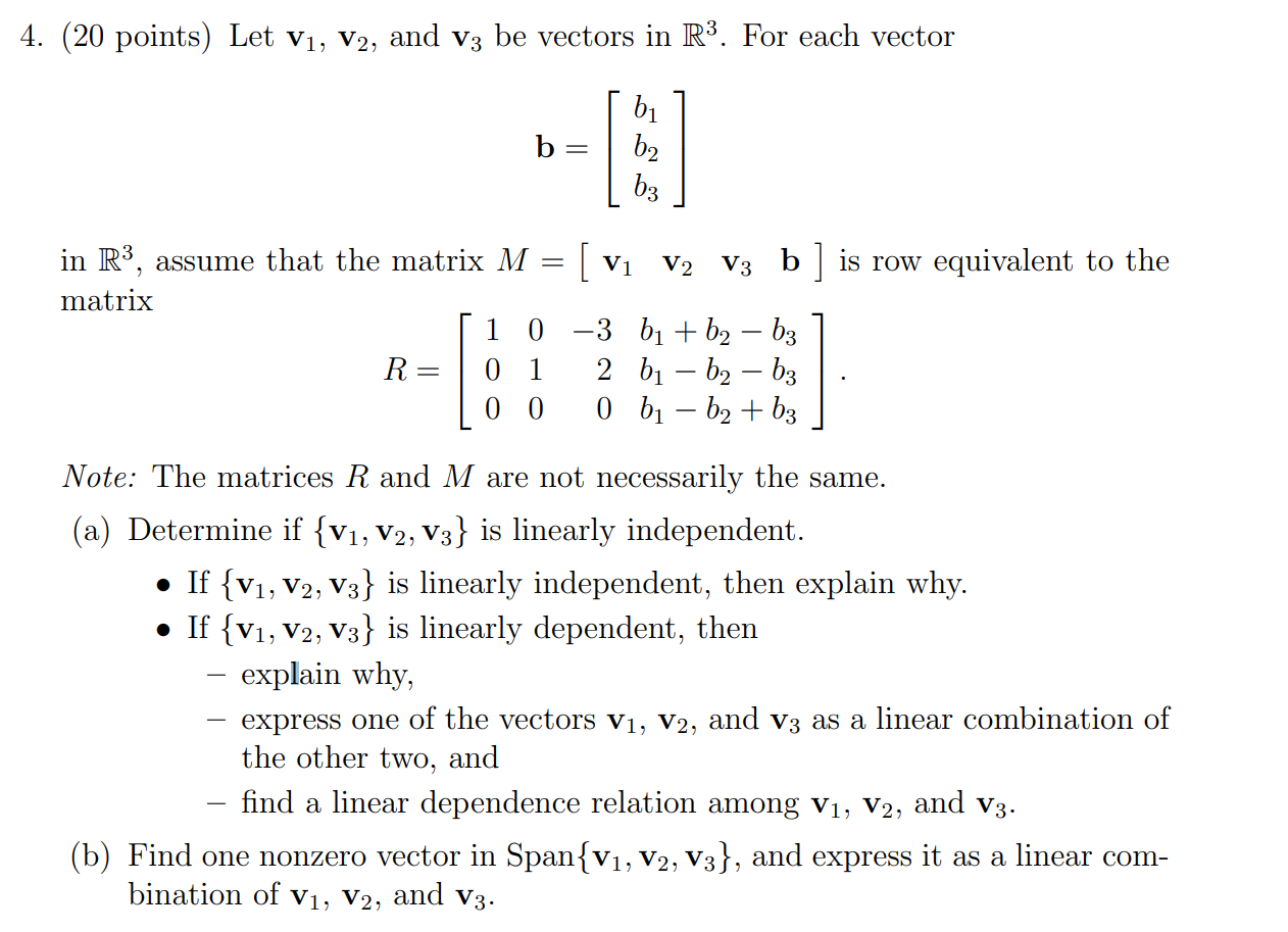 Solved 4. (20 points) Let V1, V2, and V3 be vectors in R3. | Chegg.com