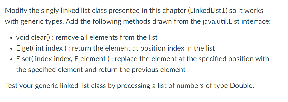 Solved Java /** The LinkedList1 class implements a Linked | Chegg.com