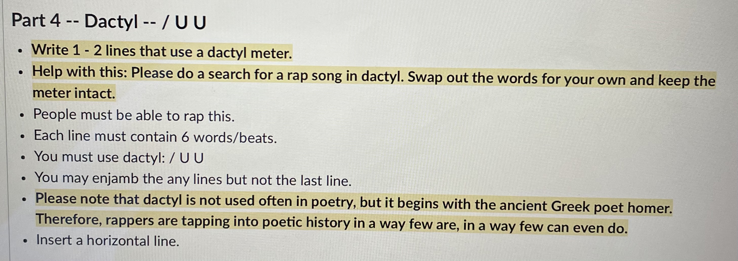 Part 4 ﻿Dactyl / ﻿U UWrite 1 2 ﻿lines that