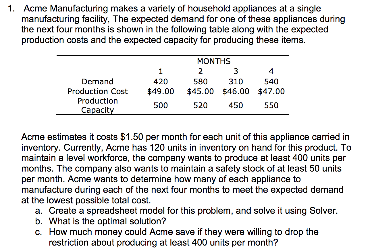 Solved 1. Acme Manufacturing makes a variety of household