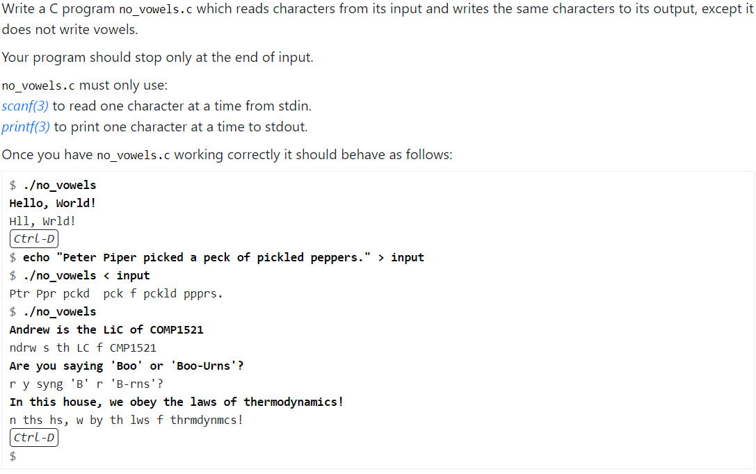 Solved Write A C Program No Vowels.c Which Reads Characters 