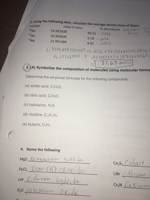 calculate the average atomic mass of neon ne