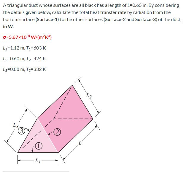 Solved A triangular duct whose surfaces are all black has a | Chegg.com